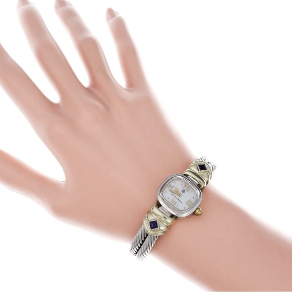 DAVID YURMAN 14K Gold & Sterling Silver Double Cable Watch w/ Amethyst Stones - Picture 7 of 8